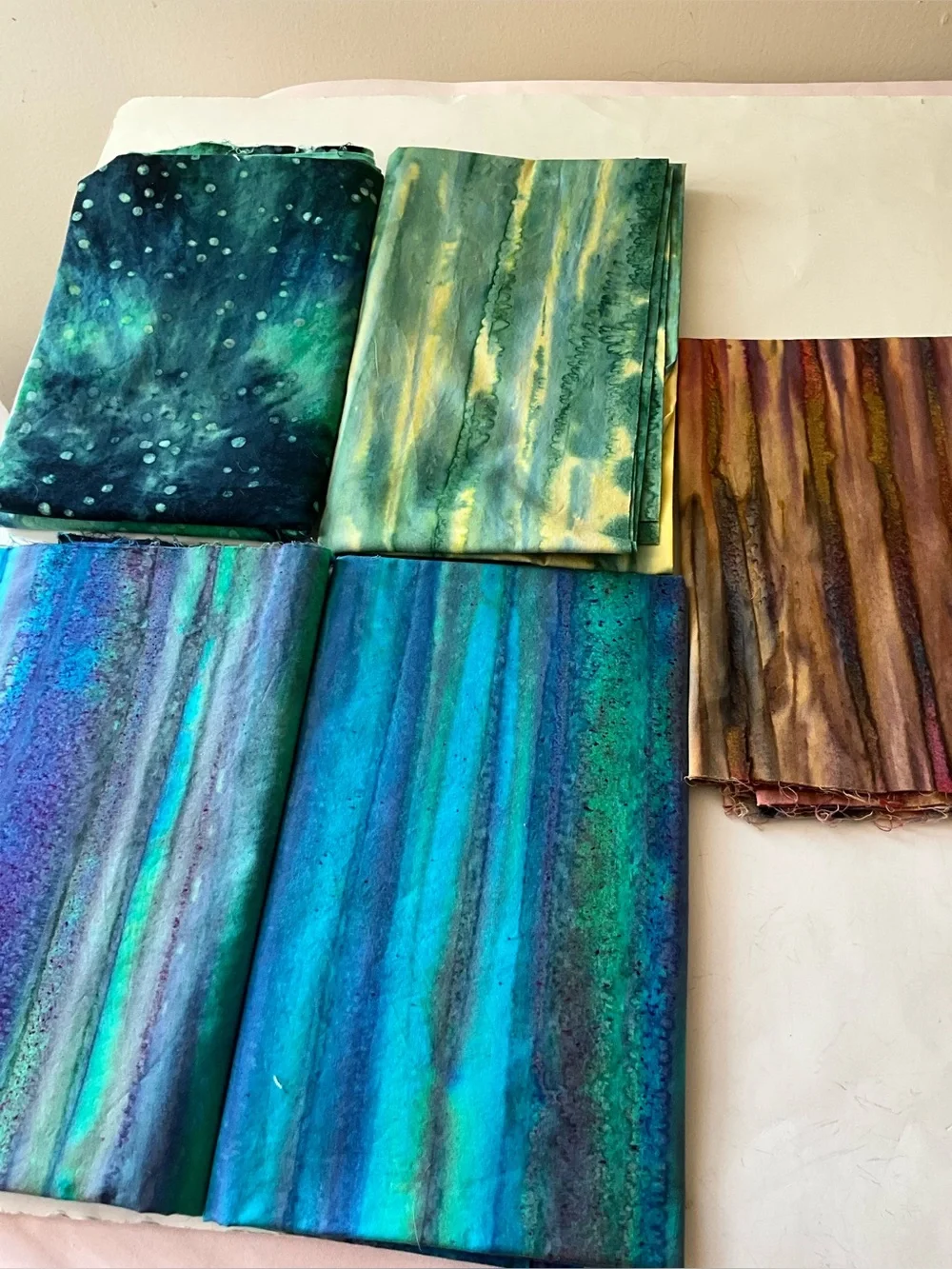 Quilting Sewing Crafts Fabric Lot Tie Dye Blue Green Purple Yellow Cotton